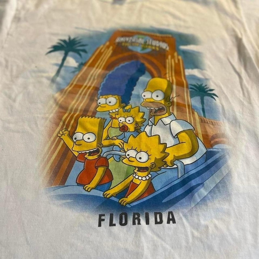 Universal Studios Florida The Simpsons Family White Graphic T-Shirt Mens Large